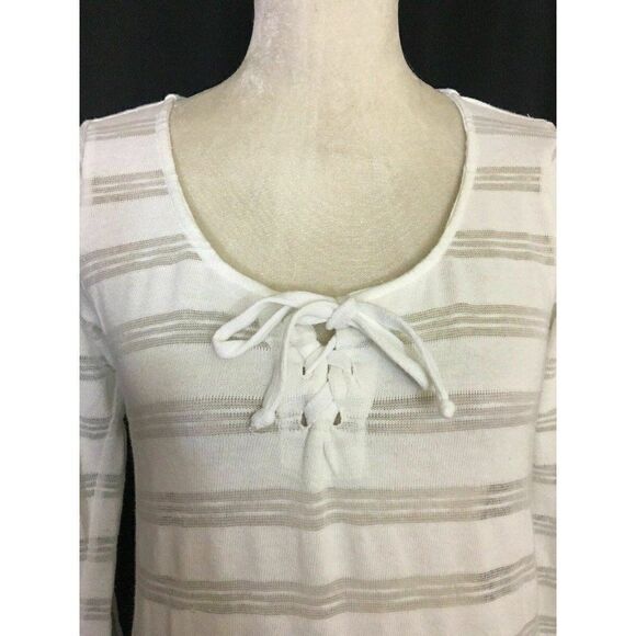 Splendid Womens Solid White Long Sleeve Striped Mesh Sweater Top Small - Picture 2 of 8